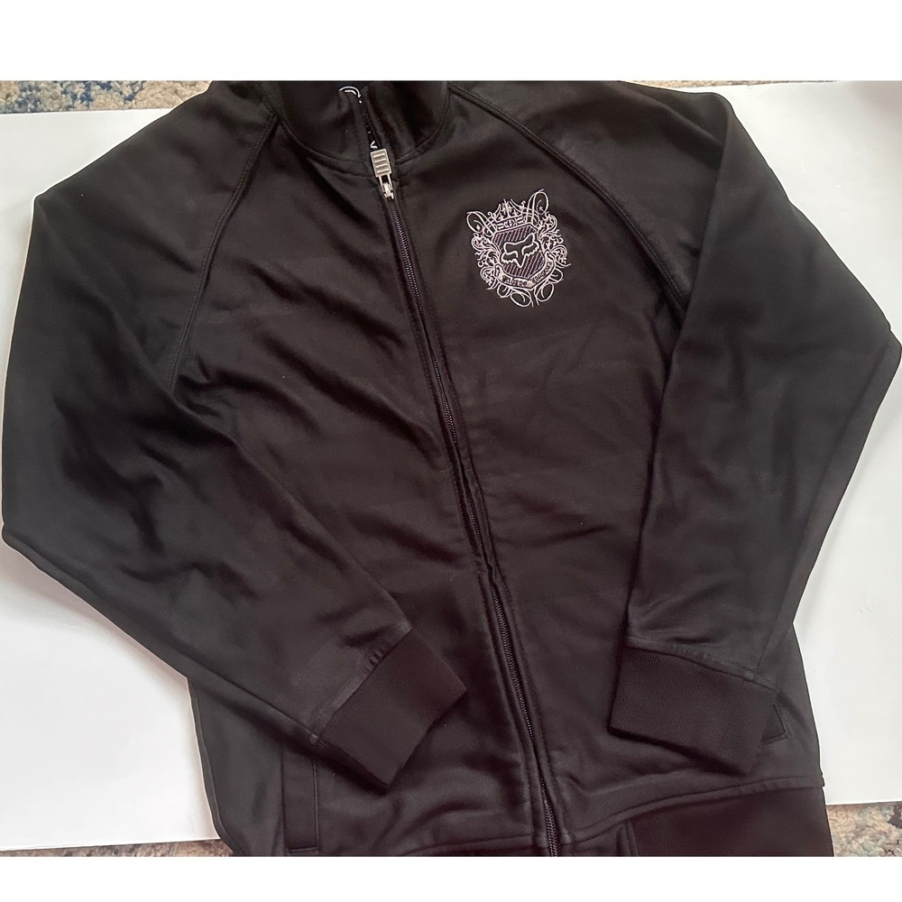 Vintage 2000s Fox Racing Track Jacket Silver Embroidered Full Zip Kids Large